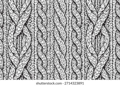 Handgezeichnetes Strickmuster in schwarz-weißem Gravierstil