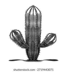 Hand-drawn Cactus in Crosshatching Illustration