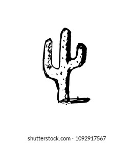 Handdrawn cactus doodle icon. Hand drawn black sketch. Sign symbol. Decoration element. White background. Isolated. Flat design. Vector illustration.