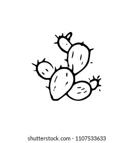 Handdrawn cactus doodle icon. Hand drawn black sketch. Sign symbol. Decoration element. White background. Isolated. Flat design. Vector illustration.