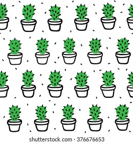 hand-drawn cactus doodle seamless pattern