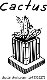 cactus dibujados a mano en una olla aislada sobre un fondo blanco. Ilustración vectorial en estilo Doodle