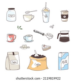 Handdrawn cafe and coffee house pattern
