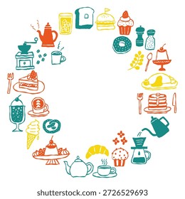 Menu café desenhado à mão e conjuntos de ilustração monocromática de doces
