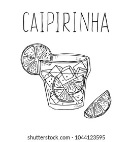 Hand-drawn caipirinha cocktail on a white background. Vector illustration. Sketch of cocktail.