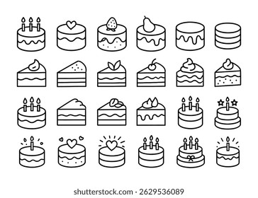 Hand-Drawn Cake and Dessert Icon Set Minimal Line Style Collection for Bakery and Celebration Designs