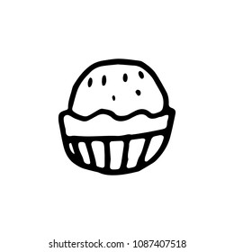 Handdrawn cake doodle icon. Hand drawn black sketch. Sign symbol. Decoration element. White background. Isolated. Flat design. Vector cartoon illustration.