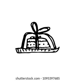 Handdrawn cake doodle icon. Hand drawn black sketch. Sign symbol. Decoration element. White background. Isolated. Flat design. Vector illustration.