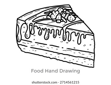Hand-drawn Cake Slice: A delectable slice of cake, illustrated in a clean hand-drawn style, showcasing intricate detail and visual appeal.