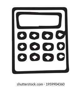 Hand-drawn calculator. Doodle, business icon vector illustration. Isolated on a white background, black and white graphics