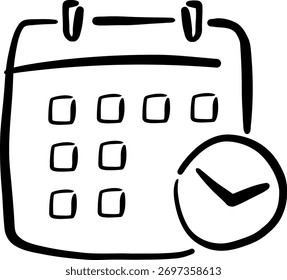 Hand-drawn calendar with clock icon for time management