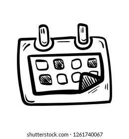 Handdrawn calendar doodle icon. Hand drawn black sketch. Sign symbol. Decoration element. White background. Isolated. Flat design. Vector illustration.