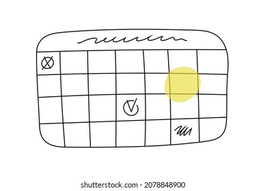 Hand-drawn Calendar, Monthly Outline Planner. Scheduler With Day Of The Week Marks Isolated On White Background. Abstract Lined Calendar With Note Windows.