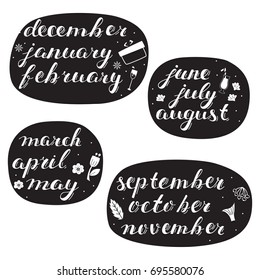 Hand-drawn Calendar Set. Set of Months of the Year.