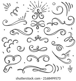 Hand-drawn caligraphic elements. Decorative borders. Сollection of lettering decor.