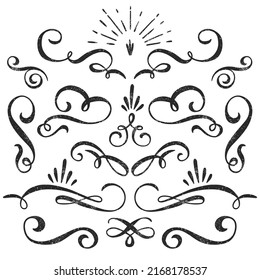 Hand-drawn caligraphic elements.Texturne decorative borders. Сollection of lettering decor.