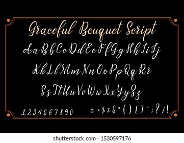 Handdrawn calligraphic font. Italic dynamic display alphabet. Modern typography. Lettering character set. Vector illustration.