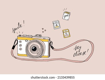 Vector de color de ilustración de cámara dibujada a mano
