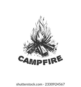 Hand-drawn campfire rough sketch vector illustration. Camping drawing illustration concept.