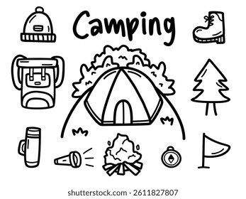 Hand-Drawn Of Camping Doodle Set Icons Vector	