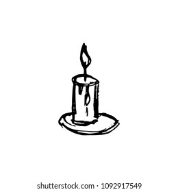 Handdrawn candle doodle icon. Hand drawn black sketch. Sign symbol. Decoration element. White background. Isolated. Flat design. Vector illustration.