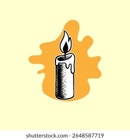 Hand-drawn candle with flame in an orange circle