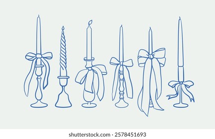 Hand-drawn candles Illustration. Line art, ink, minimalist style. Vector illustration. Party collection.