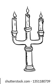 Handdrawn candlestick doodle icon. Hand drawn black sketch. Sign cartoon symbol. Decoration element. White background. Isolated. Flat design. Vector illustration.
