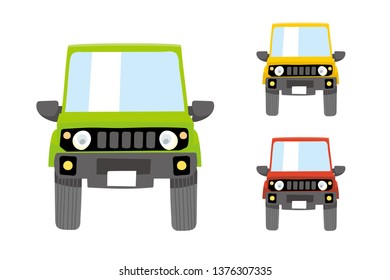 Hand-drawn car illustration, SUV, 4wd, Japanese car, front