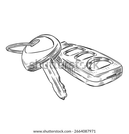 Hand-drawn car key with remote sketch illustration
