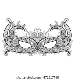 Hand-drawn carnival mask. Vector isolated on white background. 