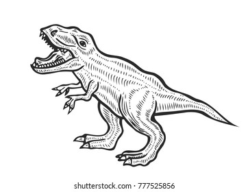 Hand-drawn carnivorous dinosaur. Angry tyrannosaurus rex with open huge mouth, sketch. Animal vector illustration
