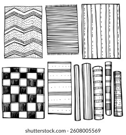 Hand-drawn carpets on white background.  Vector sketch  illustration.  