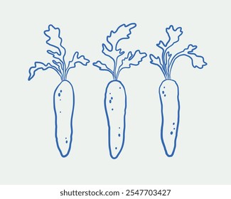 Hand-drawn carrot Illustration Set. Line art, ink, minimalist style. Vector illustration.