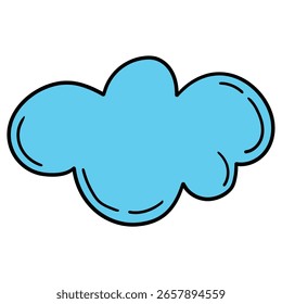 Hand-drawn cartoon blue cloud isolated on a white background. Vector illustration.