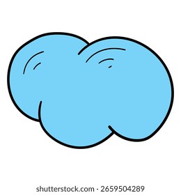 Dibujado a mano nube azul de dibujos animados aislado en un fondo blanco. Ilustración vectorial.