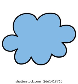 Hand-drawn cartoon blue cloud isolated on a white background. Vector illustration.