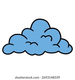Hand-drawn cartoon blue cloud isolated on a white background. Vector illustration.