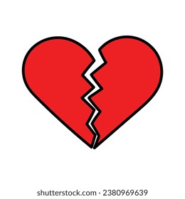 A hand-drawn cartoon broken heart isolated on a white background. Flat design. Vector illustration.