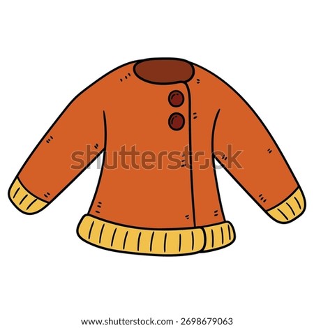 Hand-drawn cartoon brown warm jacket isolated on a white background. Vector illustration.