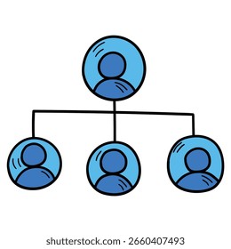 Hand-drawn cartoon business hierarchy isolated on a white background. Vector illustration.