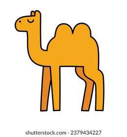 A hand-drawn cartoon camel isolated on a white background. Flat design. Vector illustration.