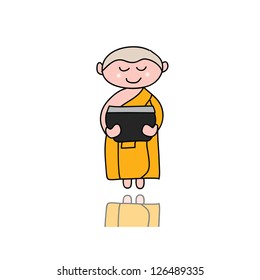 hand-drawn cartoon character happy buddhist monk for religion