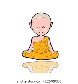 hand-drawn cartoon character happy buddhist monk for religion