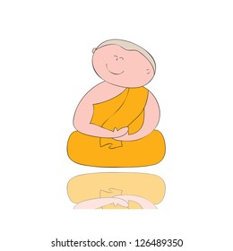 hand-drawn cartoon character happy buddhist monk for religion