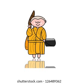 hand-drawn cartoon character happy buddhist monk for religion