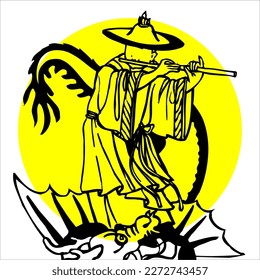 Hand-drawn Cartoon Characters. Diety Sanxing Fu Lu Shou Cartoon Chinese hand-drawing style. chinese mythical character