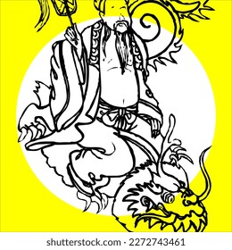 Hand-drawn Cartoon Characters. Diety Sanxing Fu Lu Shou Cartoon Chinese hand-drawing style. chinese mythical character