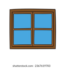Una caricatura dibujada a mano en una ventana cerrada aislada en un fondo blanco. Diseño plano. Ilustración vectorial.