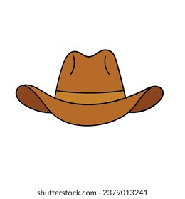 A hand-drawn cartoon cowboy hat isolated on a white background. Flat design. Vector illustration.